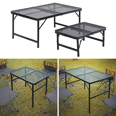 Folding Metal Outdoor Camping Table Portable Mesh Top Picnic Fishing BBQ Desk • £29.95