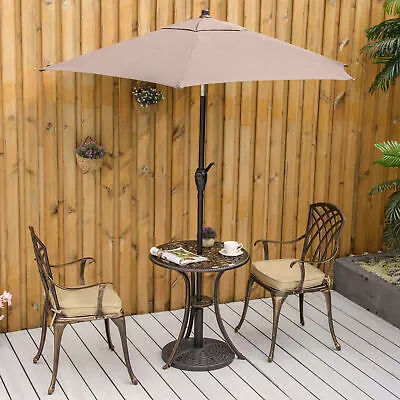 3 Piece Cast Aluminium Garden Bistro Set With Parasol Hole & Cushions - Bronze • £149.99