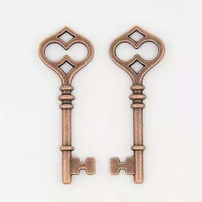 Large Skeleton Keys Pendants Antiqued Copper Steampunk Supplies 60mm Set 2pcs • $3.85