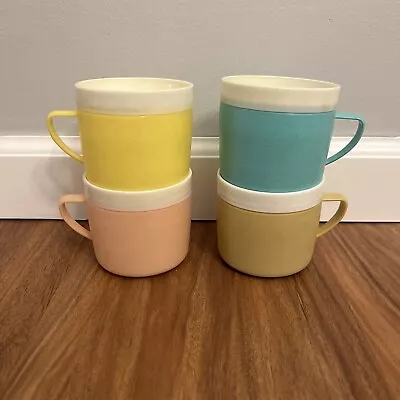 Vintage MCM 1950s Bolero Therm-O-Ware Mugs Set Of 4 Pink/Yellow/Blue/Brown • $15