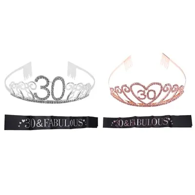 Birthday Sash Tiara Crown Set For Women Girls Sweet 30th Birthday Party Decors • £6.04