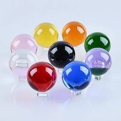 LONGWIN 50MM Colorful Crystal Ball Meditation Glass Sphere Photo Prop Free Stand • $8.54