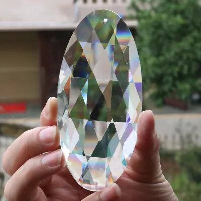$12.87 • Buy 120mm Large Oval Cut Glass Crystal Prism Suncatcher Hanging FengShui Chandelier