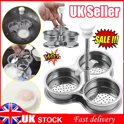 3 Grid Stainless Steel Egg Poacher Poaching Pan Steamer Eggs Boiler Cooking Mold • £8.82