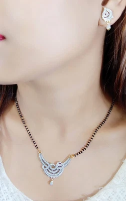 $27.80 • Buy Gold Plated Indian Wedding Mangalsutra Party Wear Necklace Earrings Combo Set