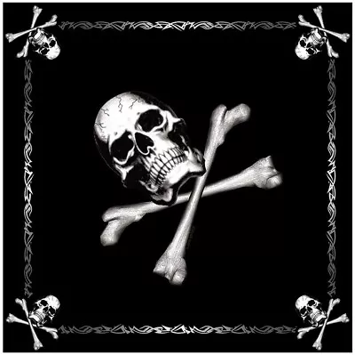 Black Jolly Roger Flag Cotton Biker Skull Bandana (22  X 22 ) • $6.99