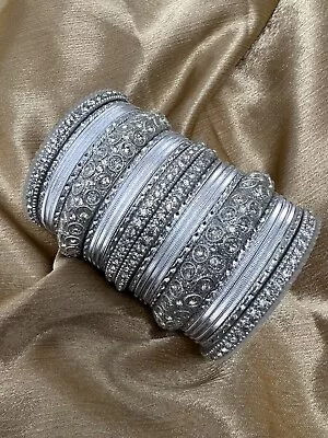 Indian Bridal Chuda Churiyan Metal Silver Kangan Bangles Set 1181s • $16.99