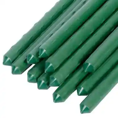 Green Garden Plant Stakes Metal Plastic Coated Climbing Support Cane Pole Sticks • £12.99