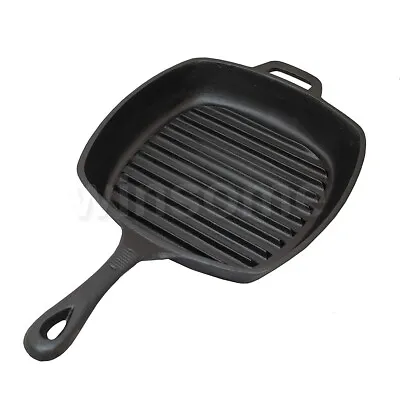 £27.95 • Buy Pre-Seasoned Cast Iron Square Grill Pan Black Skillet Frying Pan Griddle BBQ Pan