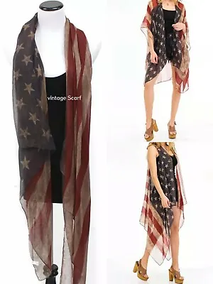£15.50 • Buy Vintage Patriotic American Flag Scarf/ Kimono / USA Bandana/ Headband/hand Fans