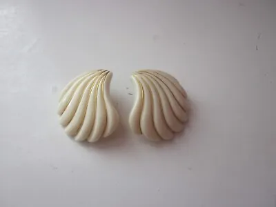 Vintage  Earrings Faux Ivory Hard Resin Gold Plated Wire Wrapped Clip On • $15