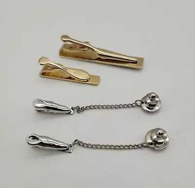 2 Vintage Sterling Silver Small Tie Bar W/ Chain- Swank Bar- Hickok 2-tone Bar • $20