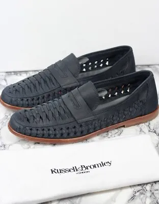 RUSSELL & BROMLEY Navy Nubuck Leather Woven Loafers Boat Shoes Size EU 43 / UK 9 • £74.99