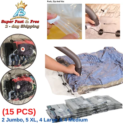 $43.92 • Buy Vacuum Storage Saver Bags Space Seal Sealer For Travel Clothes Pillow Comforter