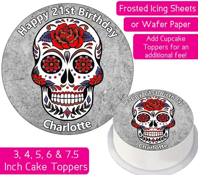 Sugar Skull Edible Wafer & Icing Personalised Cake Toppers Dio De Muertos Goth • £4.50