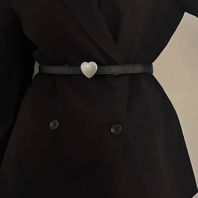 £5.39 • Buy Coat Women Heart Metal Buckle Thin Waist Belt PU Leather Belt Waistband