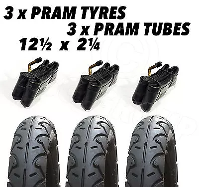 3x Pram Tyres & 3x Tubes 12 1/2 X 2 1/4 Slick Babytrend ICandy Apple Maclaren • £39.55