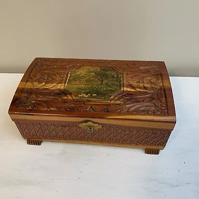 Vintage Wooden Hand Carved Collectible Jewelry Box W/ Mirror-Read • $17