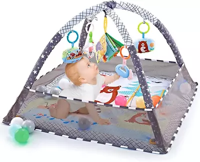 Baby Play Gym Baby Play Mat Newborn With 5 Hanging Toys And 18 Ocean Balls Lig • £47.46