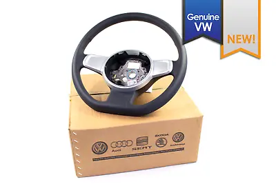 NEW Genuine VW Beetle Black Flat Bottom Steering Wheel Silver Trim 12-15 • $39.95