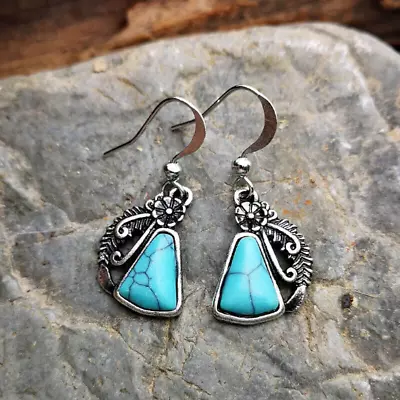 Handmade Silver Turquoise Dangle Cleopatra Style Earring-Vintage Style Earring • £12.99