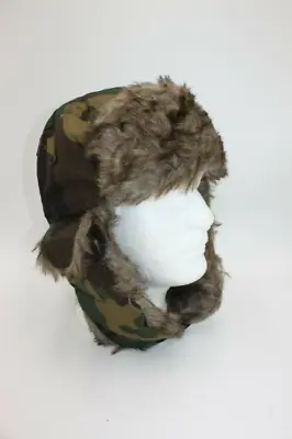 Trapper Hat Faux Fur Hunting Warm Winter Cap Woodland Camo M81 Military Style • $14.99