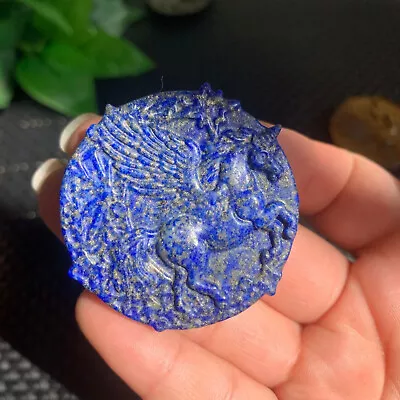 39g Lapis Lazuli Round Slab Pegasus Shaped Quartz Crystal Specimen Healing • $21