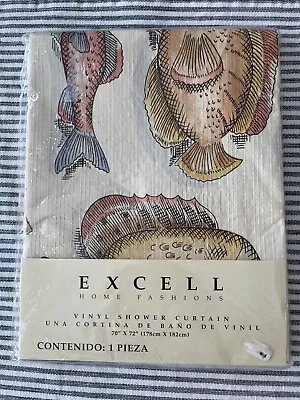 Vtg EXCELL Home Fashions Vinyl Shower Curtain 70x72” FISH Theme Neutrals • $16