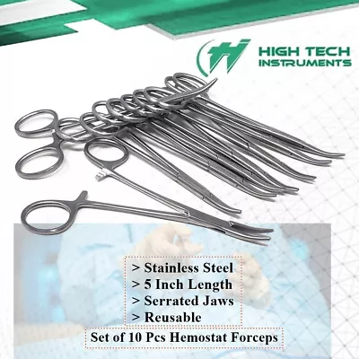 10 Pcs Hemostat Locking Forceps Curved Tips 5  Dental Surgical Artery Pliers • $19.99