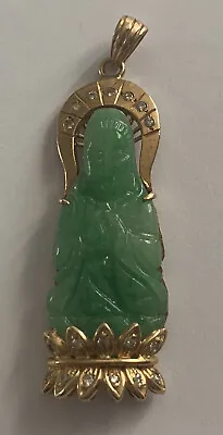 Vtg 18k Solid Yellow Gold Jade Buddha Pendant. 7.6grams. • $575