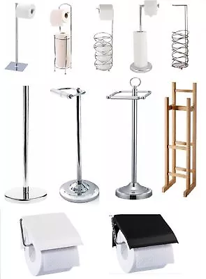 £13.99 • Buy Bamboo Stainless Steel Chrome Wood Toilet Loo Roll Holder Storage Free Standing 
