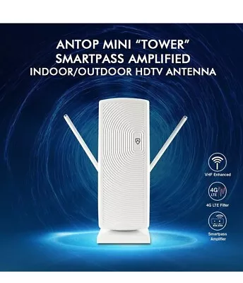 Antop AT-405BV Mini Tower Flat-Panel In/Outdoor Smartpass Amplified HDTV Antenna • $29.99