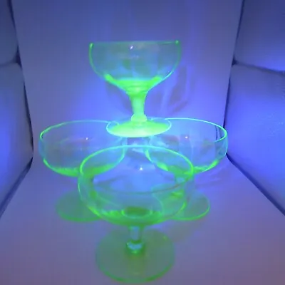 4 Vintage Green Uranium Vaseline Glass Footed Sherbet Dessert Dishes • $19