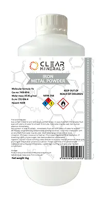 Iron Metal Powder - 1KG - PURE Fine Grade Fe Atomised Mesh 100 - 325 • £15.97