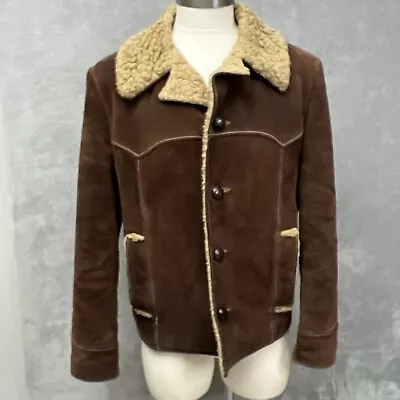 Vtg Sears The Leather Shop Brown Suede Leather Jacket 42R Sherpa Lined  Flaws • $34.99