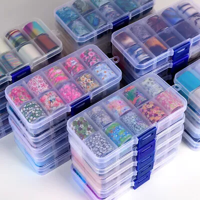 $5.49 • Buy 10 Rolls/BOX Nail Foils Nail Art Transfer Foil Wraps Glitter Sticker Decals