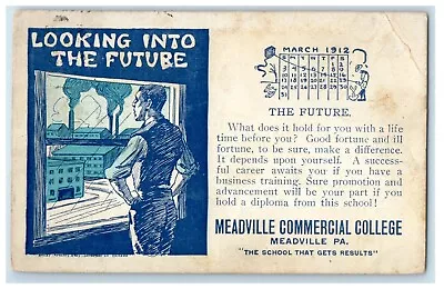 1912 Meadville Commercial College Advertising Calendar PA Factory Postcard • $14.98