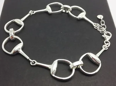 Snaffle Horse Bit Bracelet Solid Sterling Silver 6 1/2-7 1/2” Length Gift Box • £46.99