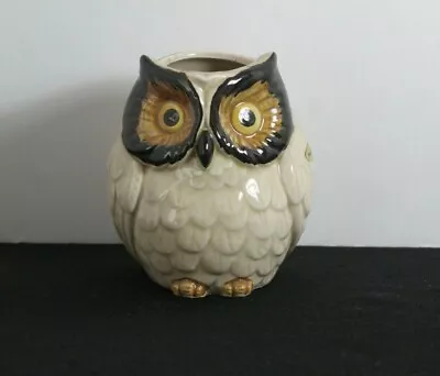 Vintage 1970's Hand Painted Porcelain Brown & Beige Whimsy Whimsical Owl Vase • $29.99