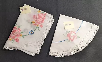 Vintage Embroidered Linen Table Runner/Dresser Scarf Lot Of 2- 38x13 17x16 • $5