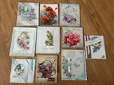 Vintage Religious Themed Birthday Cards Used Floral Lot Of 10 Bible Verses • $8