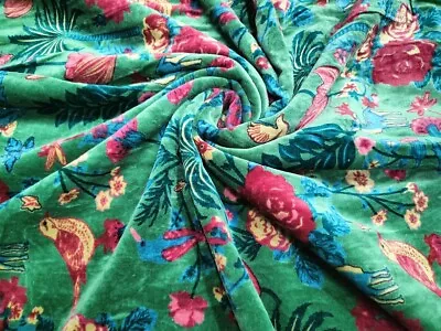 Indian Velvet Fabric Sewing Dress Material Green Floral Printed Top Craft Fabric • $155.48