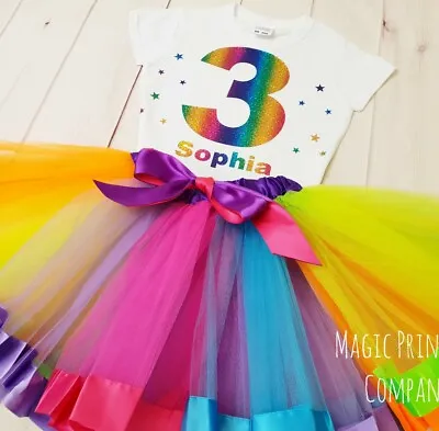 Personalised Rainbow Birthday Outfit Dress  Tutu Unicorn 1st 2nd 3rd 4th 5th 6th • £11.99