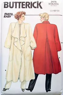 Vintage 1980s Butterick 3476 Easy Long Flared Coat Pattern Size 14 - 18 Uncut • $14.99