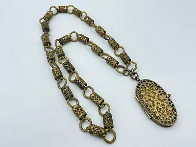 Antique Victorian GF Gold Filled Pierced Link Pendant Locket Necklace Vintage • $79.99