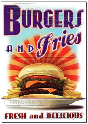 £4.95 • Buy BURGERS & FRIES VINTAGE METAL WALL SIGN Traditional Bar Food Cafe Restaurant