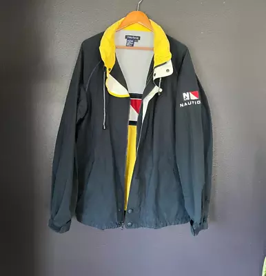 Vintage 90s Nautica Men's XL Light Jacket Navy Yellow Color Block Sailing • $18.98