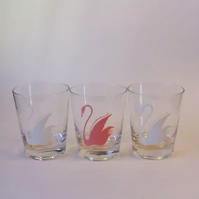 3 Vintage Swan Double Old Fashioned Beverage Glasses 14 Ounce Pink White Gold • $14.99