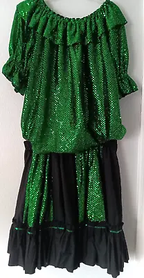 St Patrick's Costume Womans Plus Sz XL Irish GREEN Sequin Blouse & Skirt DANCE • $55