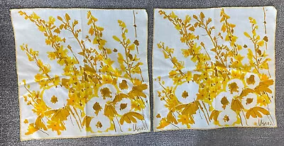 Vintage Vera Neumann 2 Napkin Lot Yellow Orange Floral Signed Cotton Linen MCM • $21